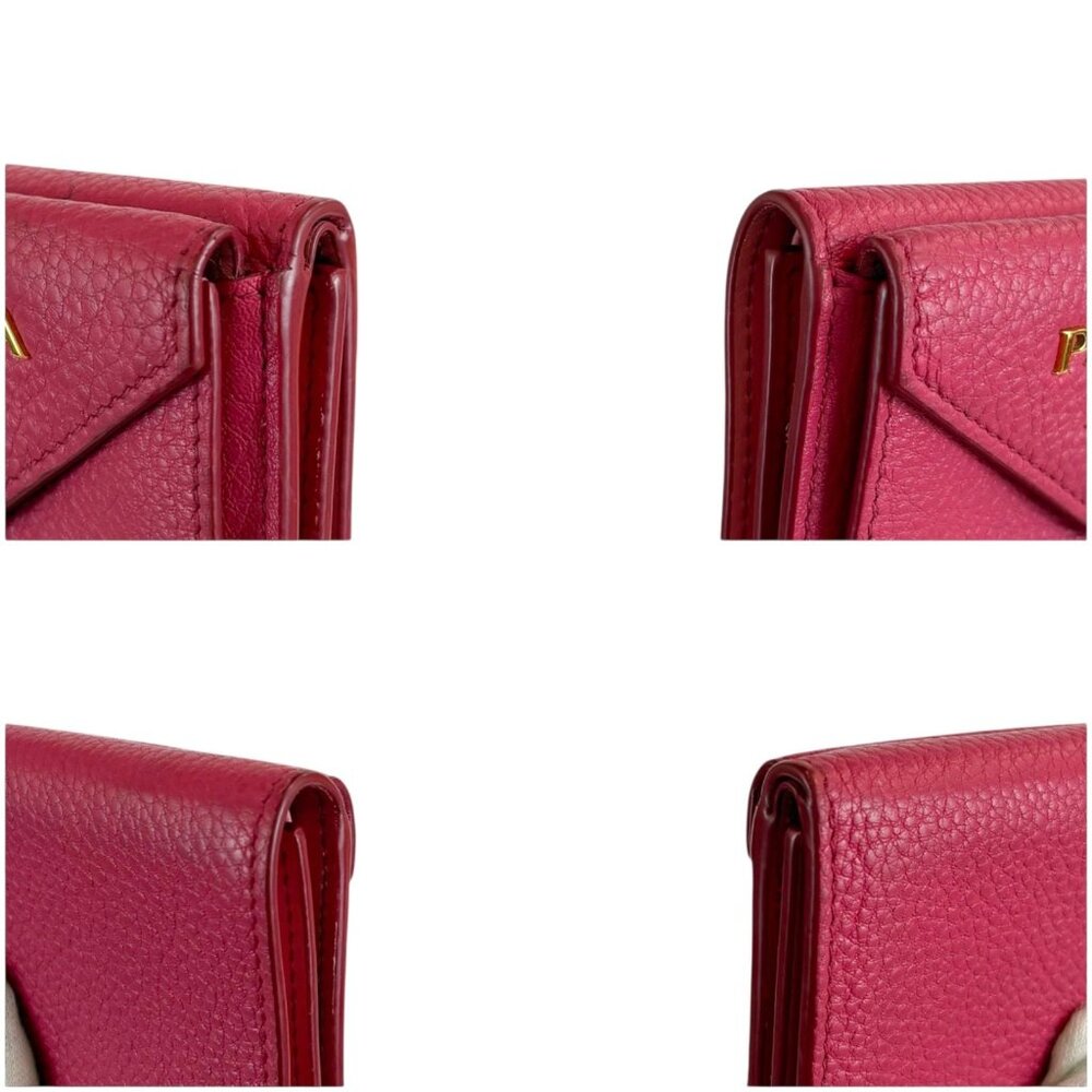 Prada Vitello Daino Leather Compact Wallet Trifold Wallet Gold Hardware Mini - Picture 7 of 10